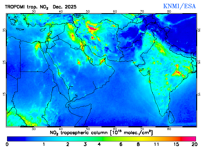 Regional Tropospheric NO2 of December 2025