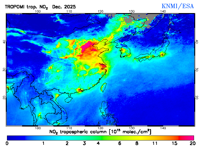 Regional Tropospheric NO2 of December 2025