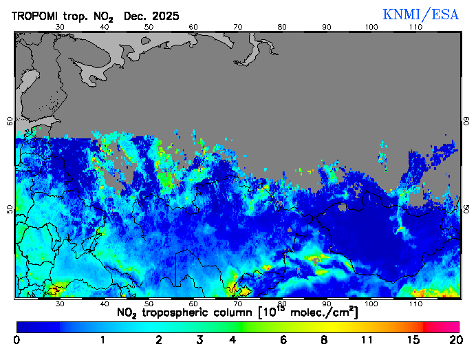 Regional Tropospheric NO2 of December 2025