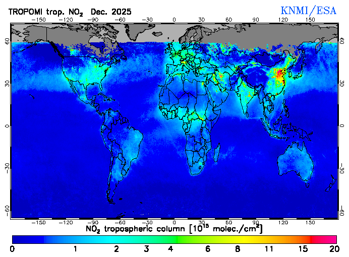Regional Tropospheric NO2 of December 2025