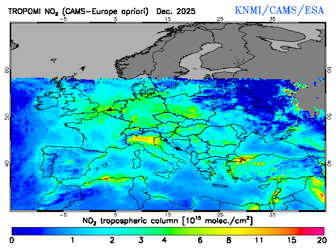 Regional Tropospheric NO2 of December 2025
