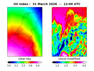 UV index map at 1200 UTC
