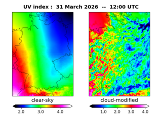UV index map at 1200 UTC