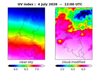 UV index map at 1200 UTC